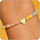 Valentines Day Gifts for Her-Initial Bracelets, 14K Gold Plated Dainty A-Z Letter Heart Charm Bracelet, Waterproof Colorful Beaded Bracelet Gold Jewelry for Birthday Gifts
