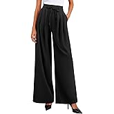 PRETTYGARDEN Wide Leg Dress Pants for Women Business Casual Work Office High Waist Tie Trousers Pleated Palazzo Slacks(Black,Medium)