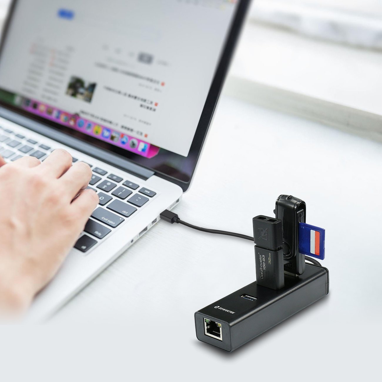 Zoweetek® USB 3.0 Hub 3 Ports + 1 Gigabit RJ45 Ethernet LAN Wired Network Adapter for Mac OS, Windows and Linux | No drivers | Aluminum