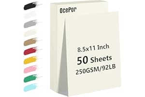 OCEPOR 50 Sheets Cream Cardstock Paper, Colored Printer Paper 8.5 x 11, Card Stock Thick Construction Paper for Craft,Scrapbook，Office Printing, Invitations, Certificates，92 lb/250gsm