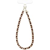 VELVET CAVIAR Leather Chain Phone Charm Wrist Strap - Cute Lanyard Accessory for Women - Fits all Phone Cases (Metallic Brown)