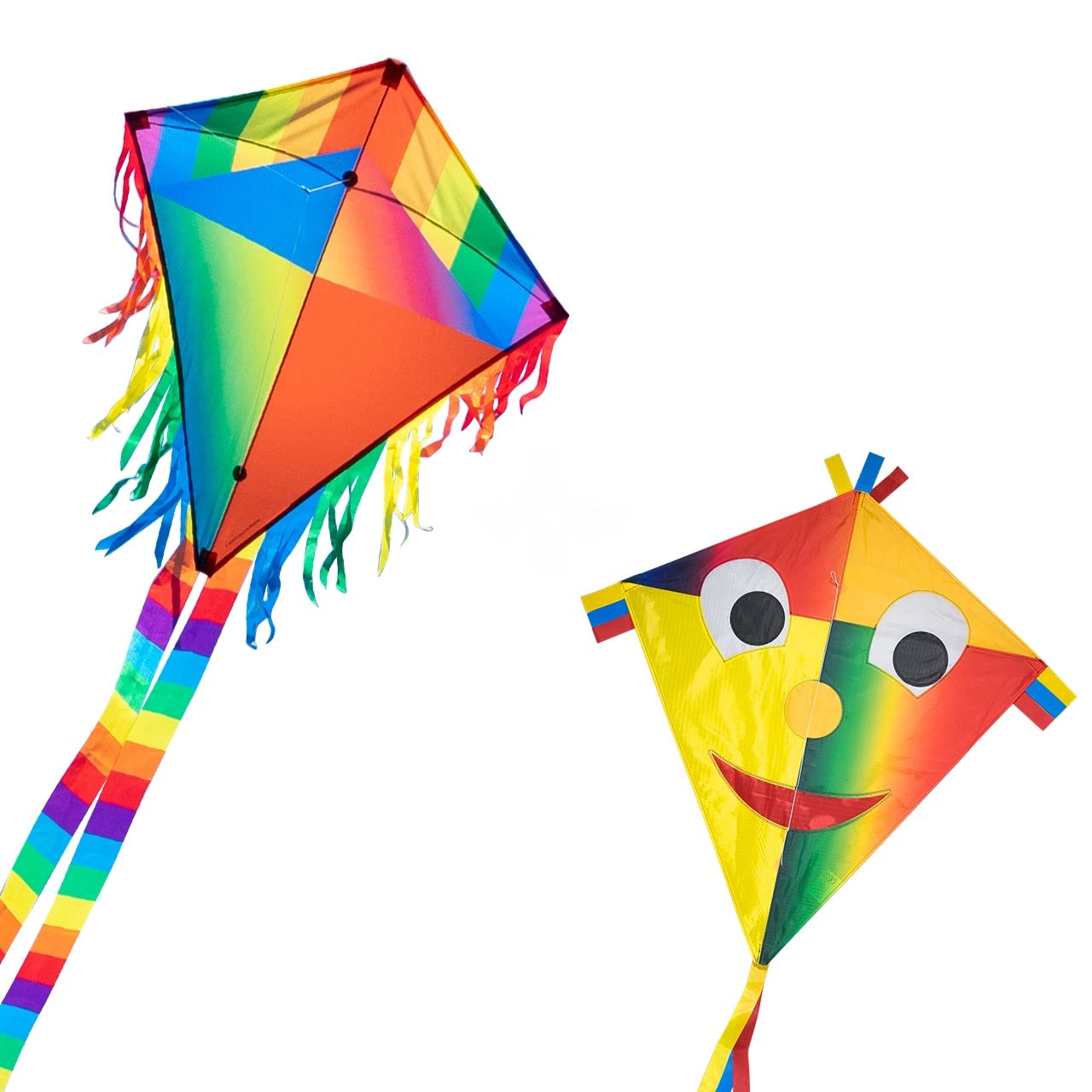 CIM Kite Set - Joker Eddy [2 Pcs Happy Joker/Maya Joker] - single line kite for children from the age of 3 years up - 65x74cm - incl. 80m kite string and 2x250cm striped tails — image 1