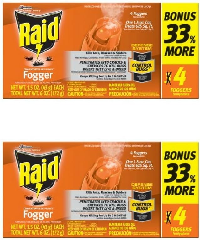Raid Concentrated Pest Control Deep Reach Fogger 1.5 Ounces 4 count (2 pack)