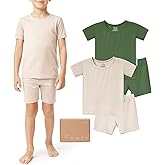 SuperSoft Short Sleeve Toddler Pjs Set, 4-Piece Bamboo Viscose Unisex Sleepwear, Baby Boys Girls Sung Fit Summer Clothes