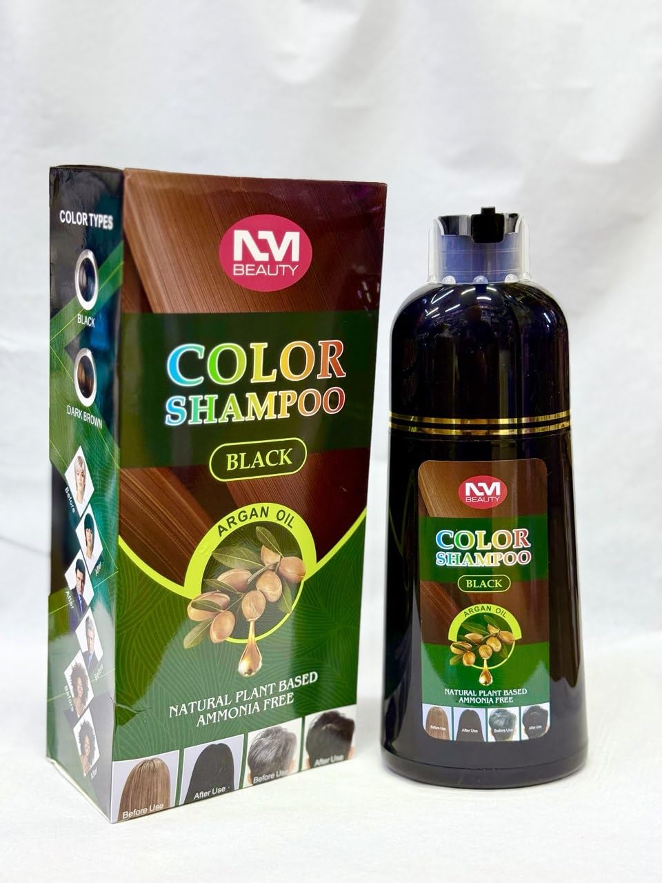 NM Beauty argan oil and natural plant based ammonia free hair coloring shampoo, black hair shampoo (250 ml)
