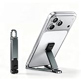 Aluminum Alloy Mini Desktop Cell Phone Holder,Foldable Keychain Phone Holder Portable Hands-Free Travel Phone Holder, Adjustable Angle Vertical and Horizontal,For All Phones,Offices,Travel (Grey)