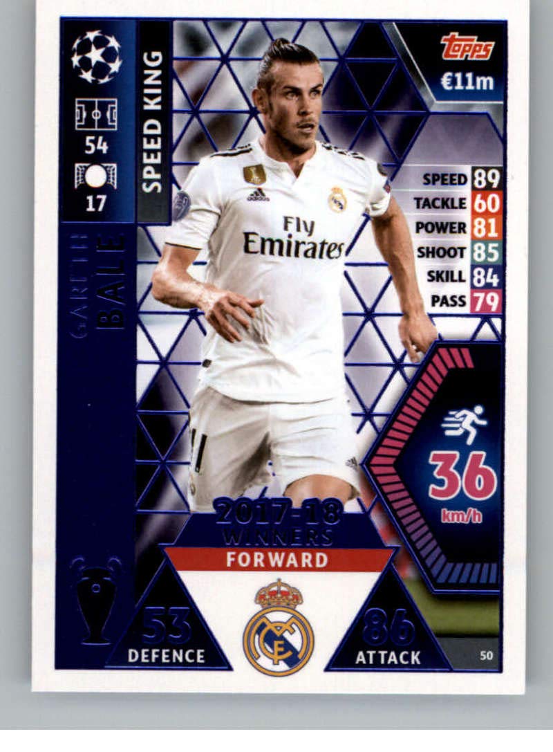 2018-19 Topps UEFA Champions League Match Attax #50 Gareth Bale 17-18 Real Madrid Winners Official Futbol Soccer Card