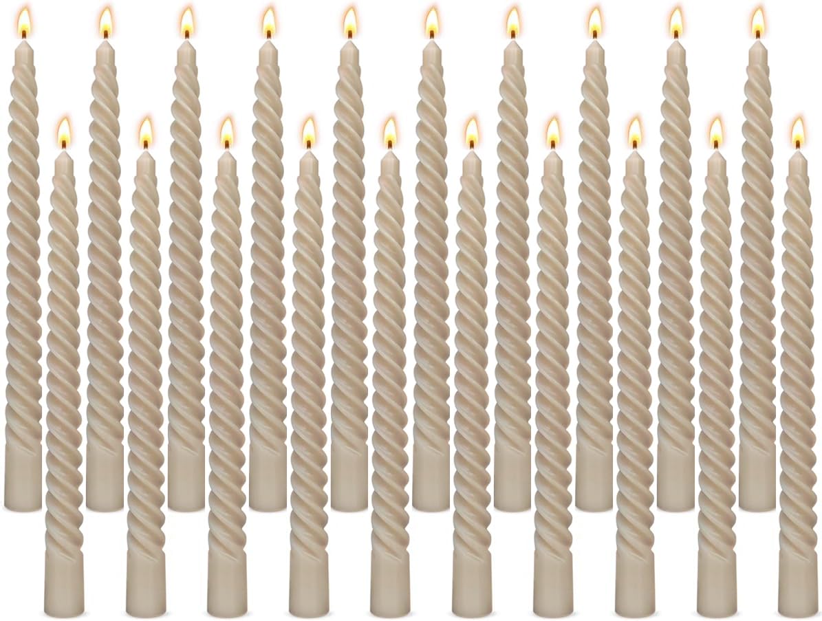 Photo 1 of 20 Pack 10 Inch Light-Mocha Spiral Taper Candles for Home Decor, Unscented Dripless Twisted Candlesticks for Weddings Dinner Holiday Decoration Formal Events