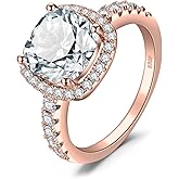 JewelryPalace 3ct Cushion Cut Halo Engagement Rings for Women, 14K Gold Plated 925 Sterling Silver Cubic Zirconia Love Promise Rings for Her, Anniversary Solitaire CZ Simulated Diamond Ring