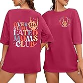 Overstimulated Moms Club Shirt for Women Oversized Mama Shirts Funny Mom Graphic Tees Casual Short Sleeve Tees