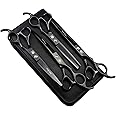 Purple Dragon Professional 7.0 inch 4PCS Pet Grooming Scissors Kit Japan Premium Steel Straight, Curved & Thinning Blade Dog Hair Cutting Shears Set with Case