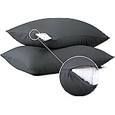 100% Cotton Classic Pillow Protectors with Invisible Zipper, 600 Thread Count Sateen Weave Soft and Breathable Pillow Cases, Protect Pillows from Dirt, Dust and Debris (King, 20"x36", Set of 2)