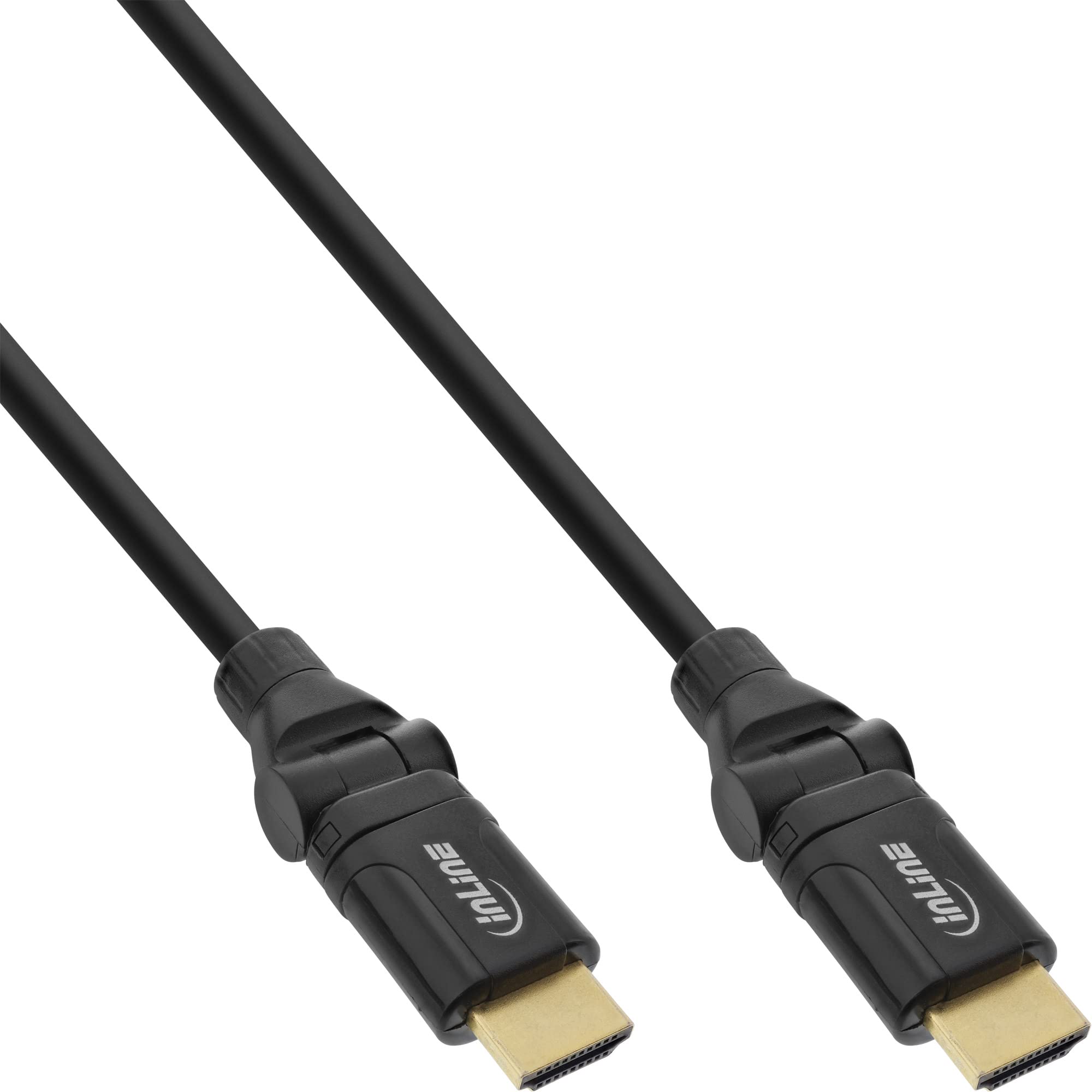 InLine 17002 W HDMI Cable High Speed Ethernet, Male to Male Flexible Angled Connector 2 m Black with Gold-Plated Contacts