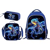 ZRENTAO Kids Backpack, 3D Reflective Cartoon, 600D Polyester & Dual Zippers, 17" Bookbag with Ergonomic Design for boys & girls age 6-18, Octopus Space Style for school Children Kids