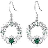 Dreamboat Sterling Silver Claddagh earrings for Women Celtic Knot Irish earrings Shamrock Clover Heart Green Emerald May Birthstone Irish Gift Made In Ireland Luck Scottish Jewelry