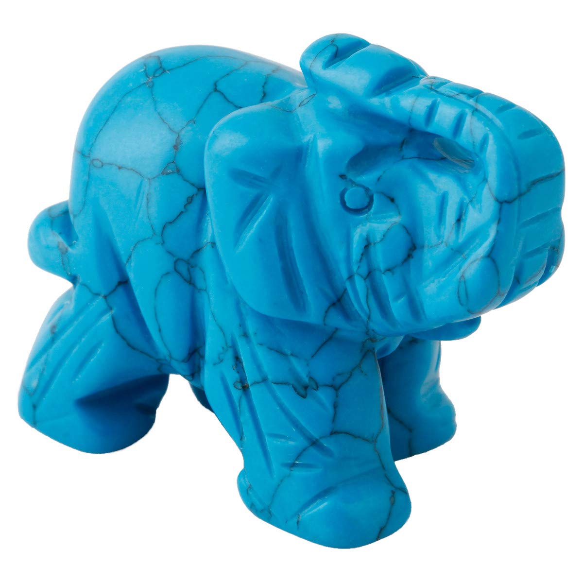 Nupuyai Blue Howlite Turquoise Carved Crystal Animal Elephant Statue Figurine, Good Luck Gift Energy Healing Mini Crystal Ornament for Home Office Decor