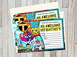12 TEEN TITANS GO Birthday Invitations (12 5x7in Cards, 12 matching white envelopes)