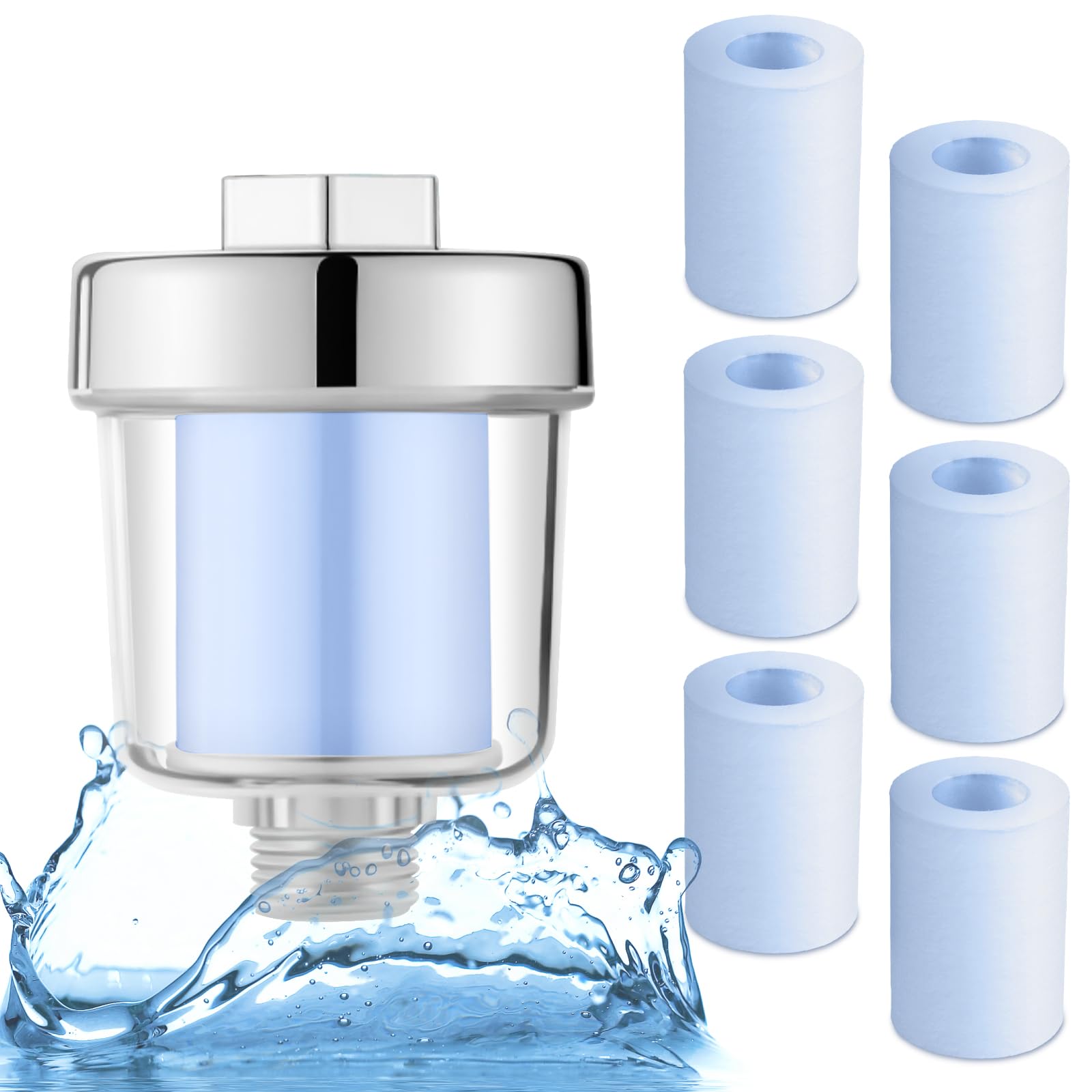 Runeay Shower Filter with 6 Filter Cartridges, Shower Filter for Hard Water, Shower Filter for Limescale Water, Shower Filter Limescale Filter Shower, Limescale Filter for the Shower