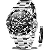 OLEVS Men's Stainless Steel Watch Fashion Luxury Big Face Analog Quartz Waterproof Date Business Chronograph Watches for Men