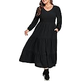 Hanna Nikole Women Plus Size Fall Dresses Long Sleeve V Neck Dress Maxi Casual Flowy Tiered 2025 Dress with Pockets