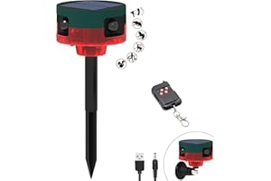 QXMH Solar Motion Sensor Alarm Outdoor:Dog Barking & Gunshot Sound,129dB Loud Noise Maker,Support Recording,13 Kinds of Sound Strobe Light with USB,Barking Dog Motion Sensor