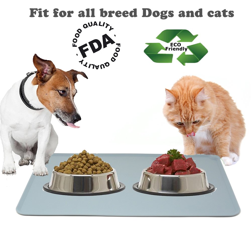 Santune Dog Food Mat Silicone Dog Cat Feeding Bowl Mats Waterproof Non-slip Raised Edge Pet Food Tray Placemat for Small to Large Breeds,18.7\