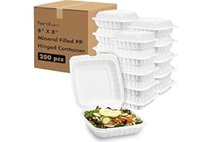 KARAT EARTH Clamshell Take Out Food Containers [8"x8" - 200 ct] To Go Containers | Microwavable, Freezer Safe, Soak-Resistant, Durable, Stackable | Vented for Hot/Cold Foods, White