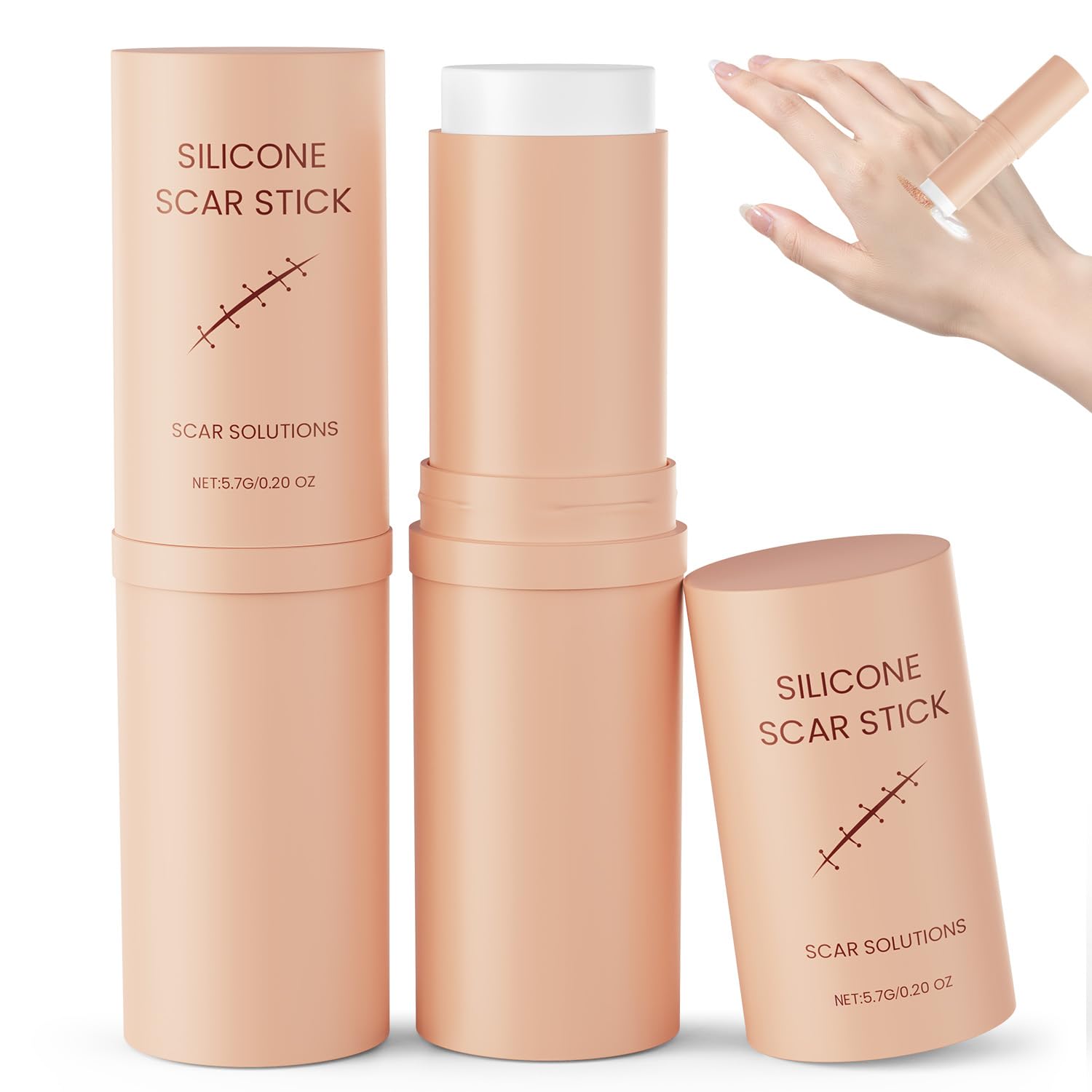 Photo 1 of 2PCS Scar Solutions Silicone Scar Stick,60% Silicone for Face and Body, Stick Applicator Manual Massage Suitable
