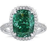 Effinny 8.0ct Dark Green Gemstone Engagement Ring for Women,925 Sterling Silver Big Cushion Cut Halo Promise Ring