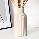 Hanaomaoyi Bohemian Beige Ceramic Vase - for Pampas Grass, Mantel, Bookshelf, Entryway and Living Room Decor (Beige, 7in)