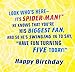 Hallmark 5th Birthday Card (Spider-Man Door Hanger)