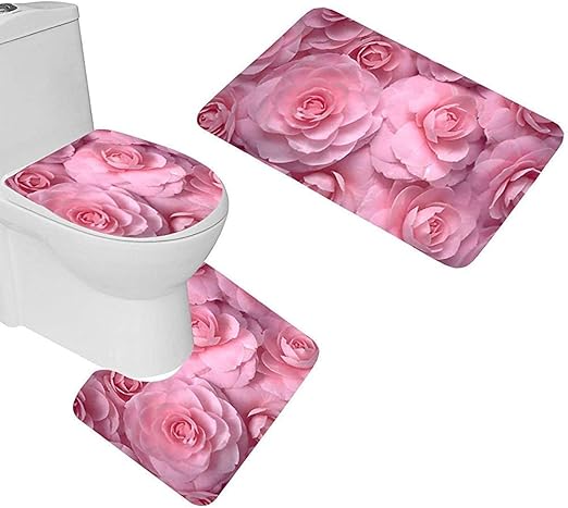 Wheyt 3 Teiliges Badteppich Set Rose Pink Flower Rutschfeste Badteppiche Konturmatte Toilettendeckel Amazon De Kuche Haushalt