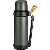 MUCR 88oz Large Coffee Thermo for Travel, 2500ml Insulated Stainless Steel Water Bottle with Cup and Handle, Water Jug for 24hr Hot and Cold drinks, Vacuum Flask for Camping, Fishing & Working, Olive