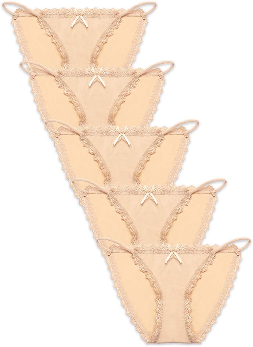 Combrwean Women's Lace String Bikini Panties Sexy Smooth Underpants Assort Clolors 5 Pack
