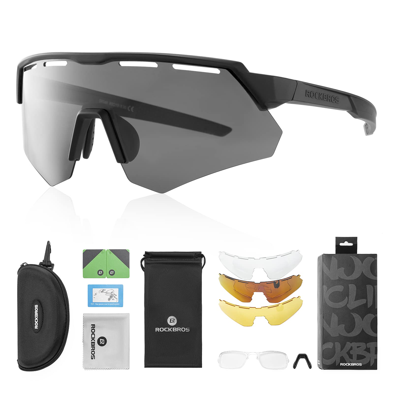 ROCKBROS Polarized Cycling Glasses with 4 Interchangeable Lenses, Sports UV400 Protection Sunglasses Running Fishing Biking Glasses for Men and Women