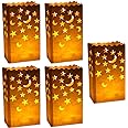 Stmarry 50 pcs White Luminary Candle Bags Special Lantern Luminary Bag with Stars Moon Durable and Reusable Fire-Retardant Material for Wedding Valentine's Day Decor Engagement Event Marriage Proposal