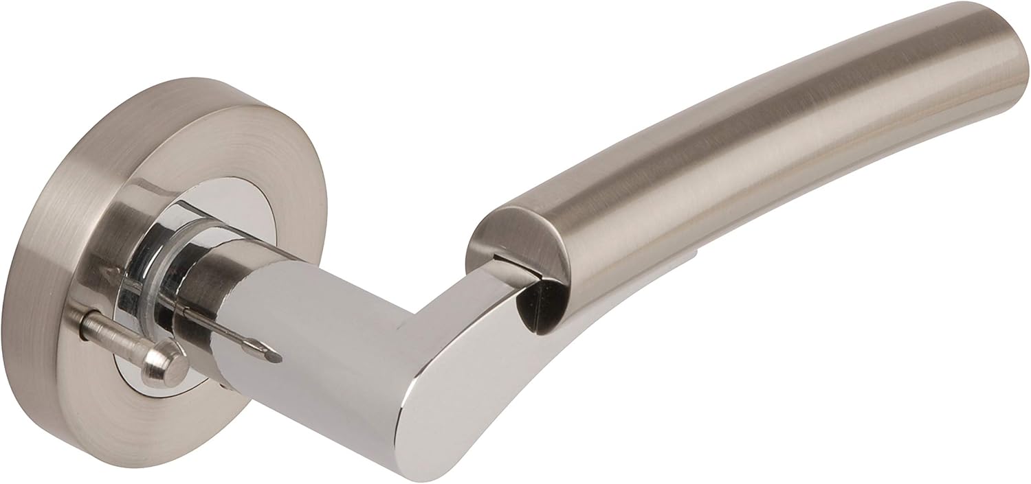 Excel Architectural 3650-PRV Ultimo Door Handles & Push Button Privacy Latch, Satin Nickel/Polished Chrome - Image 3
