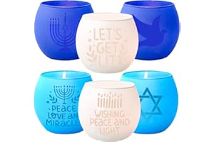 SHMILMH Hanukkah Decorations Indoor 6 PCS Tealight Votive Candle Holders with Menorah, Star of David for Jewish Holiday Decor - Blue and White Hanukkah Gifts & Table Decor