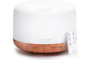 ASAKUKI 500ml Essential Oil Diffuser, 5 in 1 Premium Ultrasonic Aromatherapy Fragrant Oil Vaporizer Humidifier with Remote Co