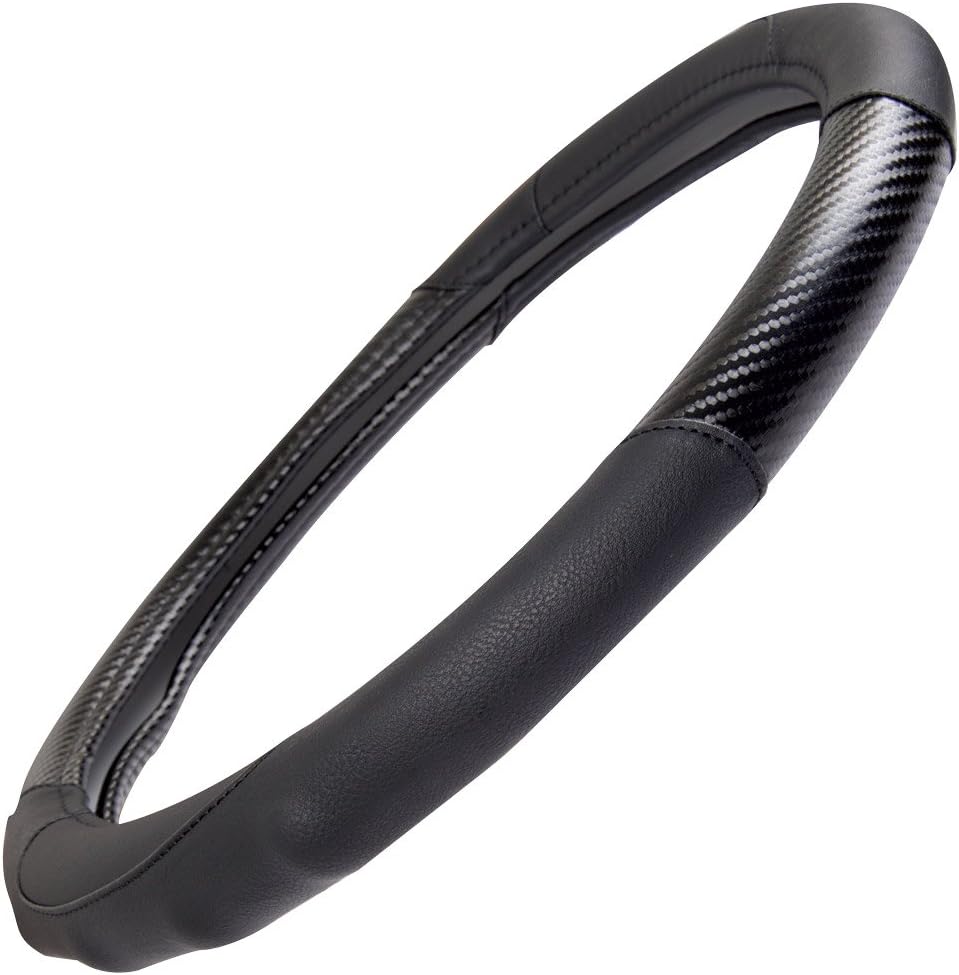 Motor Trend GripDrive Carbon Fiber Steering Wheel Cover – Universal Fit with Microfiber Leather for Steering Wheel Sizes 14.5 15 15.5 inches (Black): Automotive