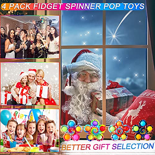 Pop Fidget Spinner Toys 4 Pack, Tie-Dye Simple Dimple Fidget Toys, Push Bubble Spinner Fidget Set for Kids, ADHD Anxiety Stress Relief Toy for Adults, Party Favor Hand Sensory Tie Dye Popper Spinners