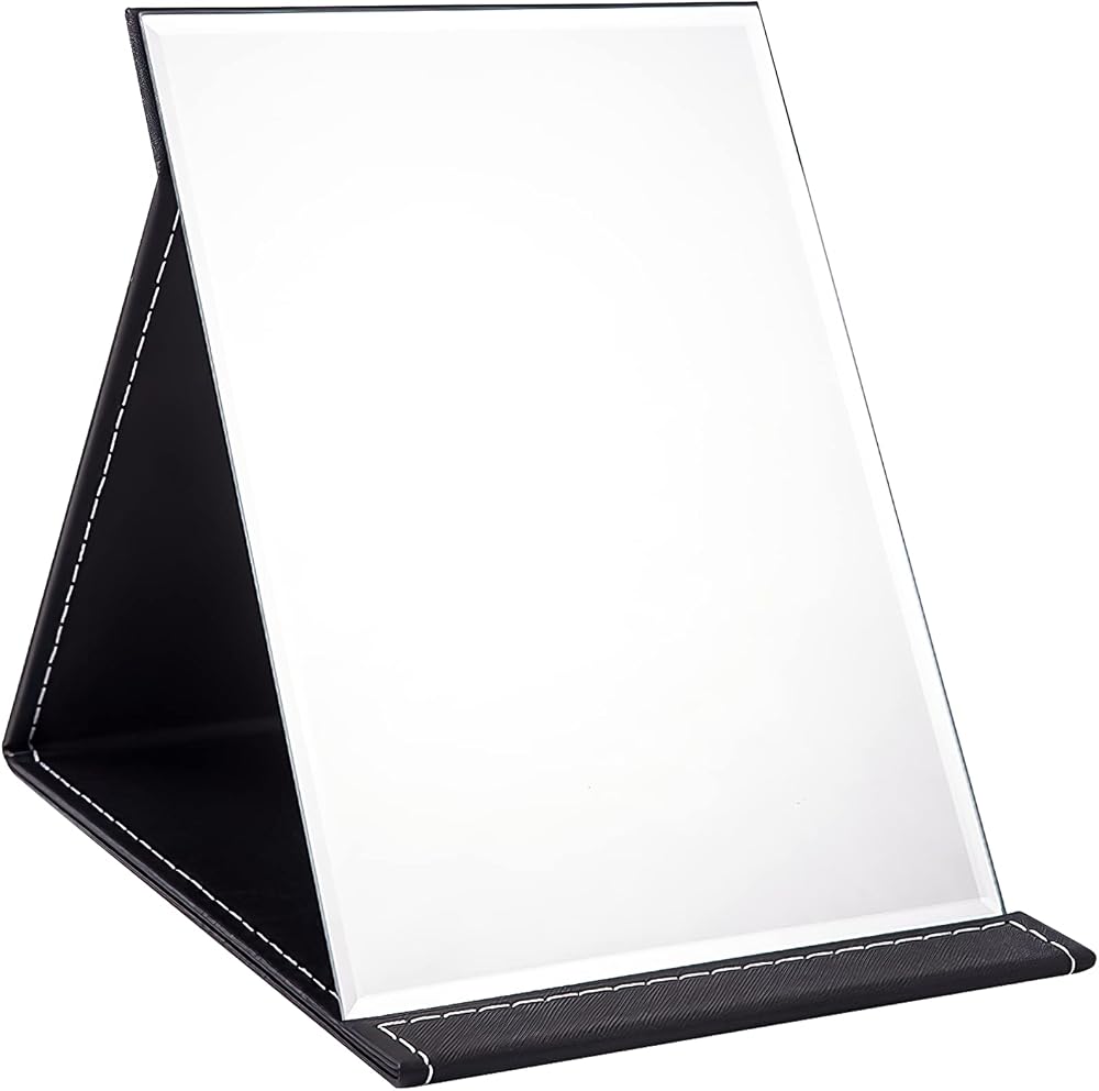 OWLKELA Portable Folding Mirror 25x18cm Black PU Leather Travel Vanity