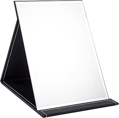 OWLKELA Portable Folding Mirror 25x18cm Black PU Leather Travel Vanity