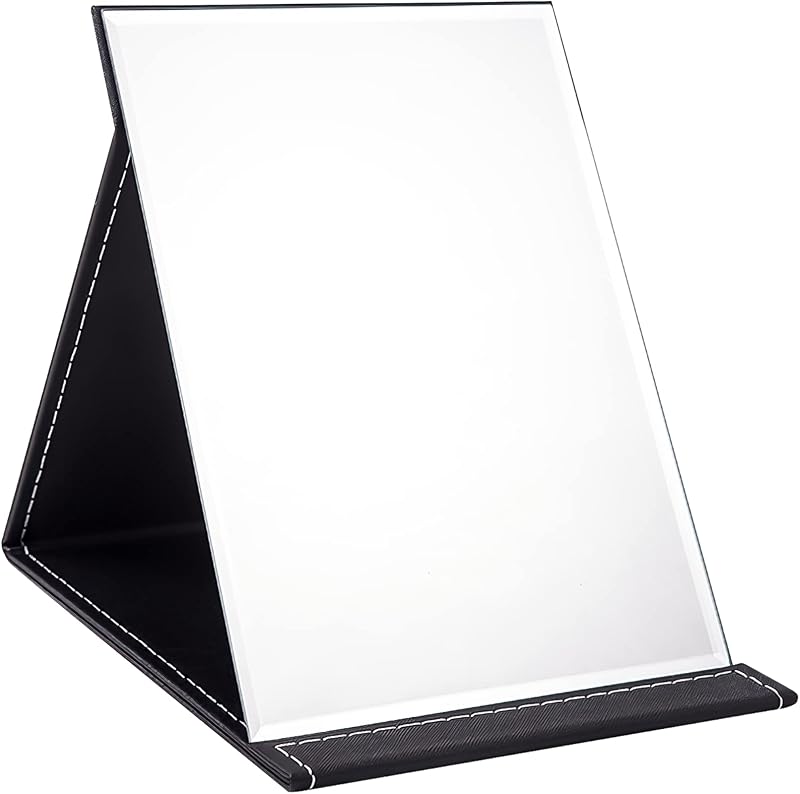 OWLKELA Portable Folding Mirror 25x18cm Black PU Leather Travel Vanity
