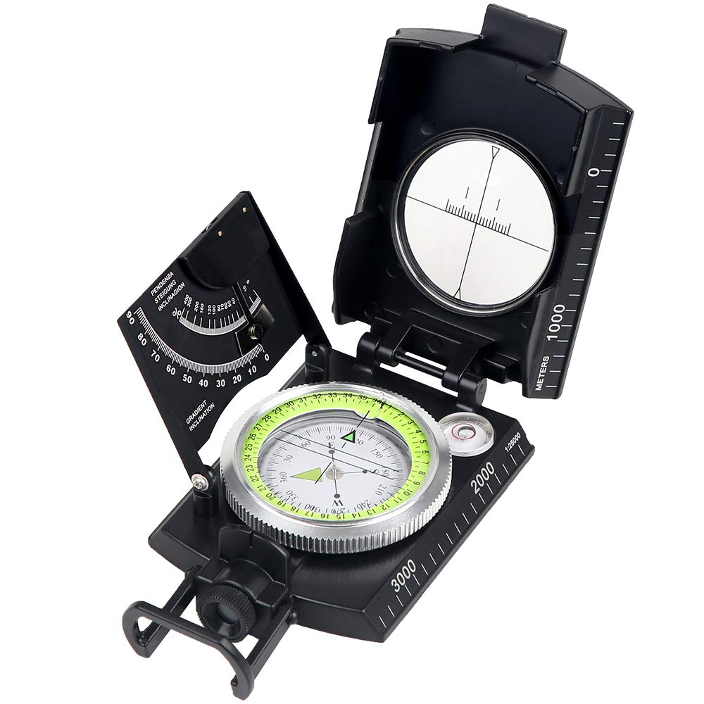 BIJIA Professional Multifunctional Compass, All Metal Military Waterproof High Accuracy Compass with Inclinometer and Bubble Level for Hiking, Climbing, Boating, Exploring, Hunting, Geology…