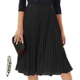 Yazinie Women's Skirts High Waist Elastic Pleated Chiffon Midi A Line Skirt