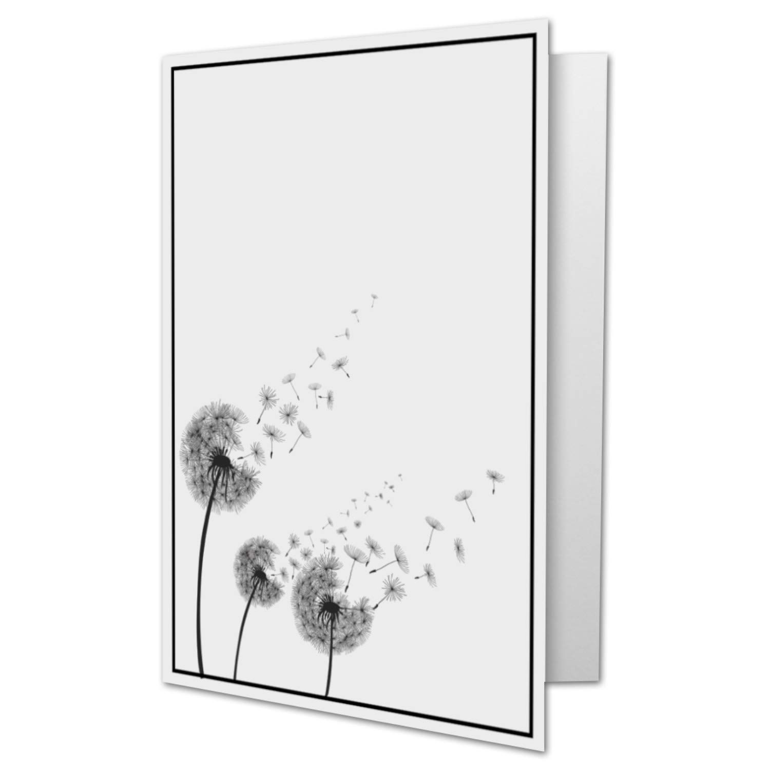 Sympathy Cards - A6 Size - Dandelion Design - Black Frame - 4.1" x 5.8" - Double Printable Card - Sympathy Cards for Thank You Invitation Bereavement Display - Pack of 25