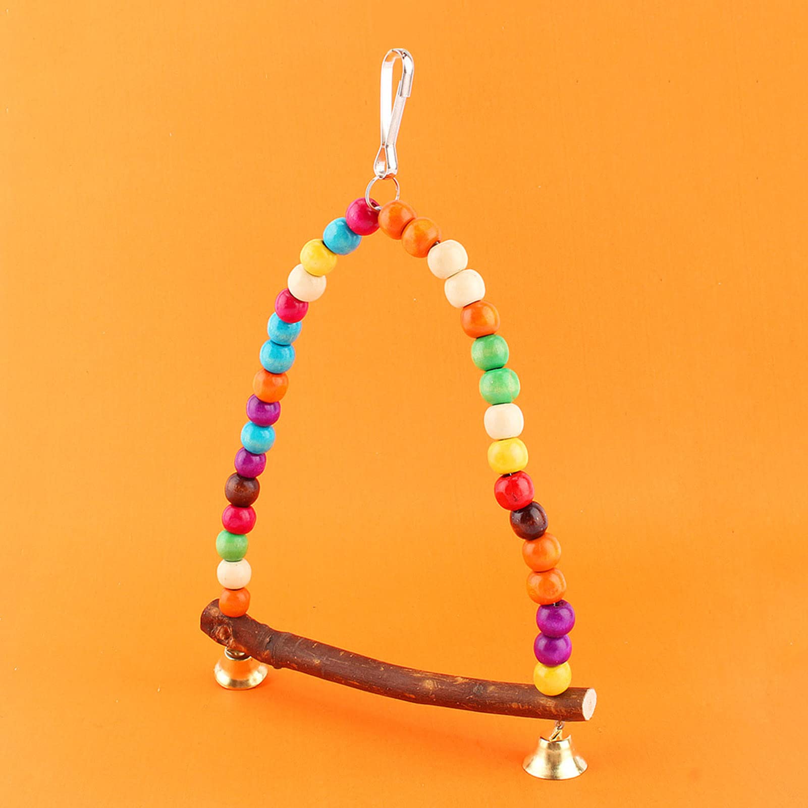 Bird Hammock Swing Toy with Bell - Natural Wood Parrot Perch, Hanging Cage Accessories for Budgies, Parakeets, Cockatiels, Lovebirds and Small Birds