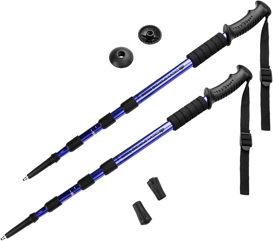 Crown Sporting Goods Shock-Resistant Adjustable Trekking Pole and Hiking Staff (Set of 2), Blue, 43-Inch : Sports & Outdoors