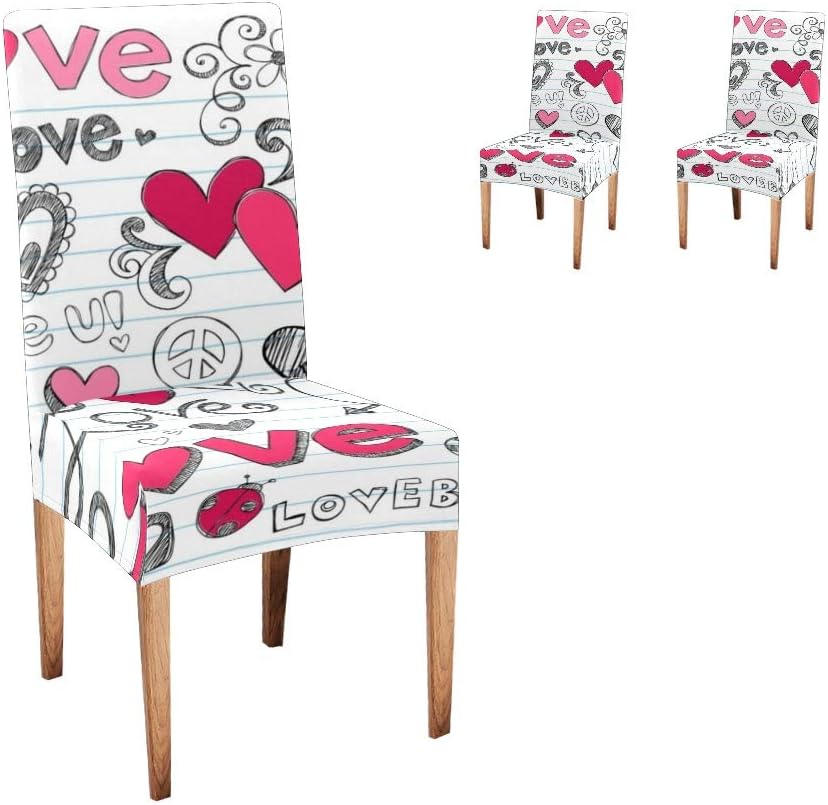 CUXWEOT Chair Covers for Dining Room,Custom Valentine's Day Love & Hearts Protector